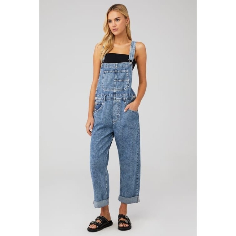 We The Free Free People Ziggy Denim Overalls Acid Wash Blue Small